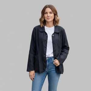 Flax by Jeanne Engelhart Button Down lightweight Linen Shacket Top